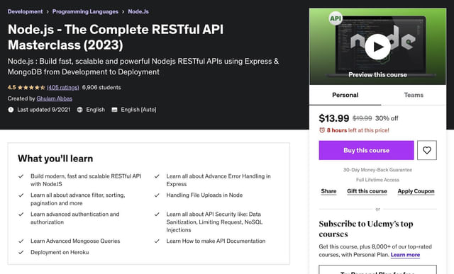 api udemy course