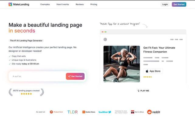 MakeLanding app screenshot