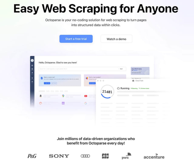 screenshot of octoparse homepage
