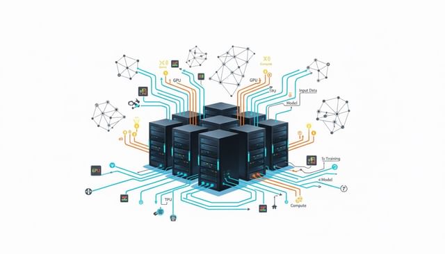 illustration of notepaper with an image of a server running AI and machine learning in it