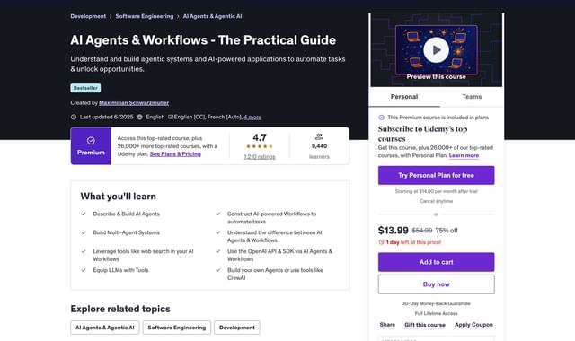 a screenshot of the Udemy course AI Agents & Workflows - The Practical Guide