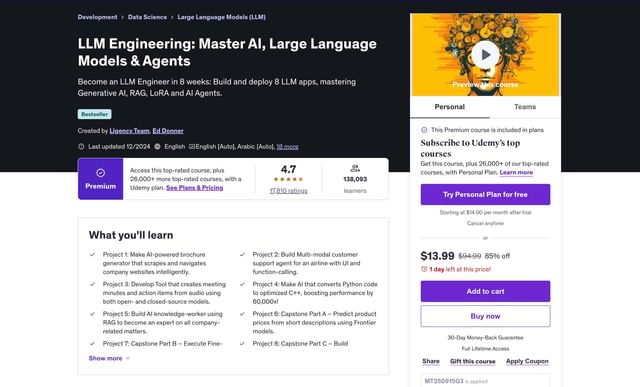 a screenshot of the Udemy course LLM Engineering: Master AI, Large Language Models & Agents