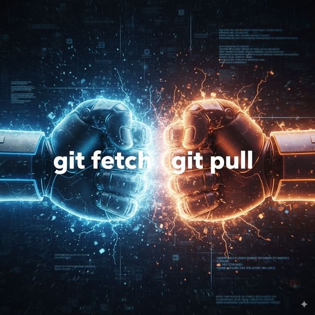 two fists smashing into each other, git pull vs git fetch