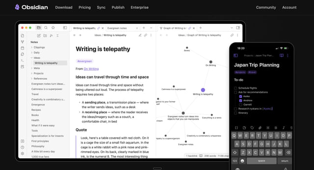 Obsidian knowledge management screenshot
