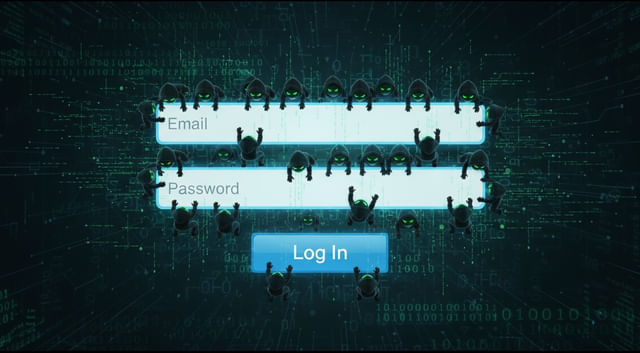 email and password fields surrounded by little hacker men