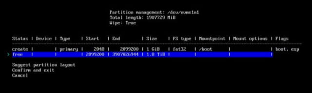 a screenshot of starting partitioning of disks