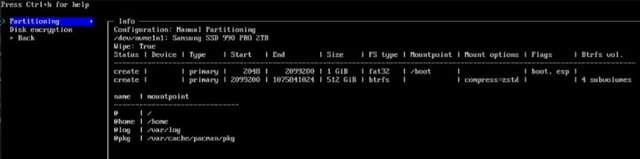 a screenshot of starting partitioning of disks