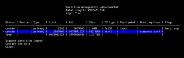 a screenshot of starting partitioning of disks