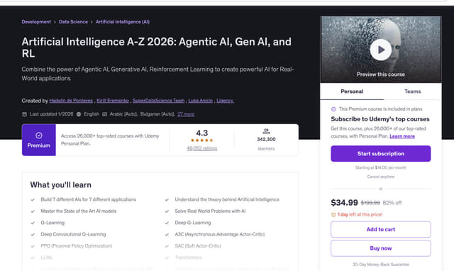 Artificial Intelligence A-Z 2026 on Udemy