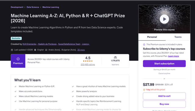 Machine Learning A-Z on Udemy